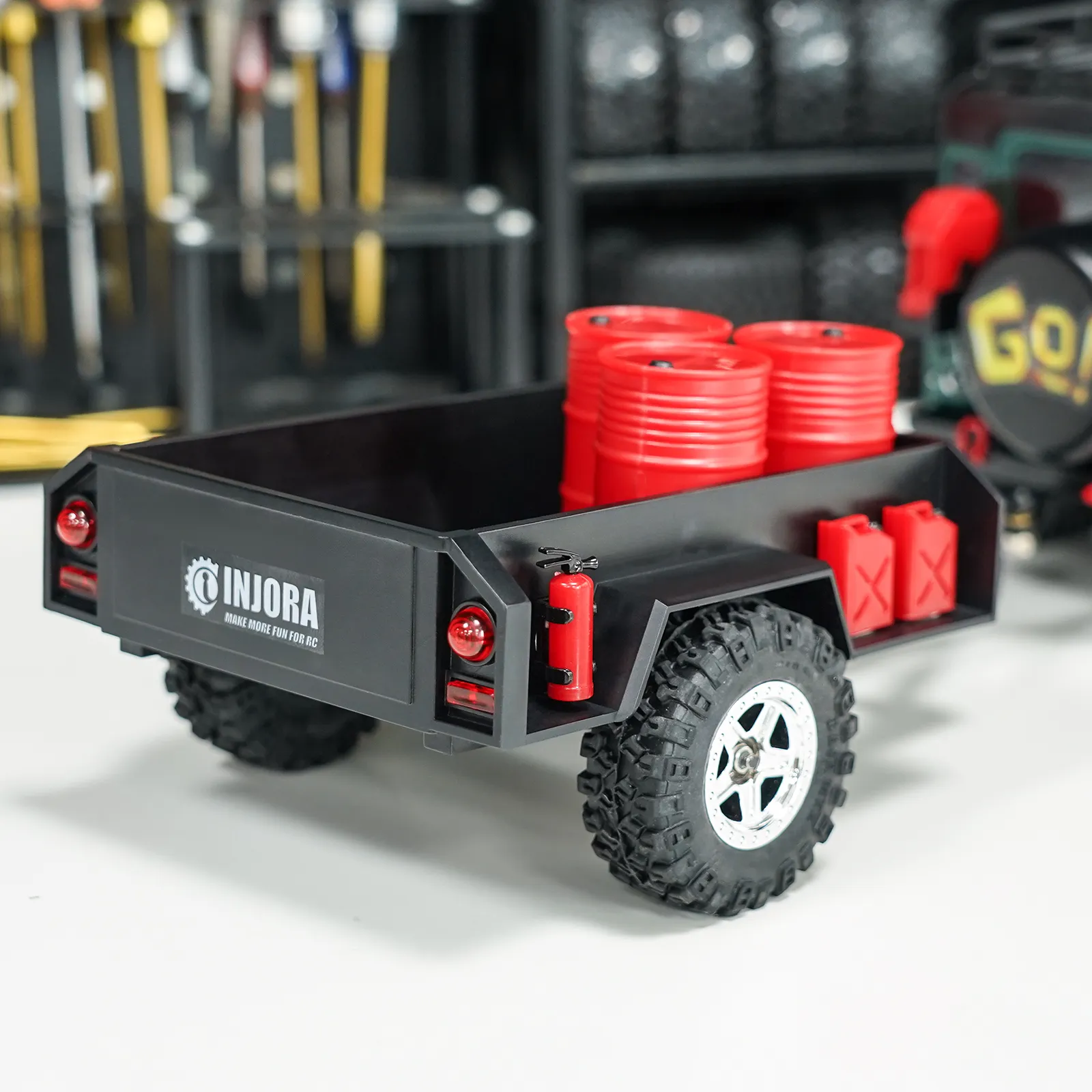 INJORA Remolque Utilitario Con Enganche Para Coche RC 1/18 – Compatible Con TRX4M Y Parachoques INJORA – Doble Eje Para Mayor Capacidad De Carga – Construcción Duradera