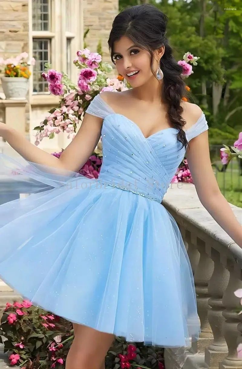 Party Dresses Off Shoulder Tulle Homecoming Short Prom For Teens Sparkly Mini Sleeveless Backless Cocktail Dress