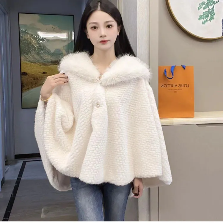 Luxury Faux Mink Fur cardigan clothes Poncho with White Cape Luxury Faux Mink Fur cardigan clothes Poncho with White Cape