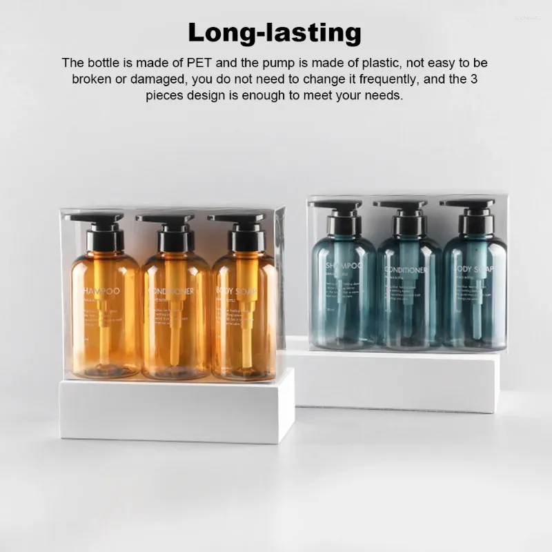 Pack de distributeur de savon liquide de 3 bouteilles de voyage 300 ml de large récipient lavable en bouche