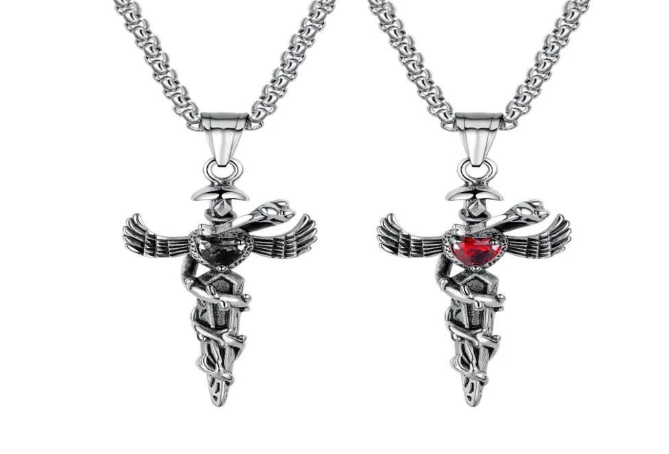 Rostfritt stål Caduceus Angel Wing Symbol för Medicine Doctor Nurse Pendant Halsband för Mens Boys5222921