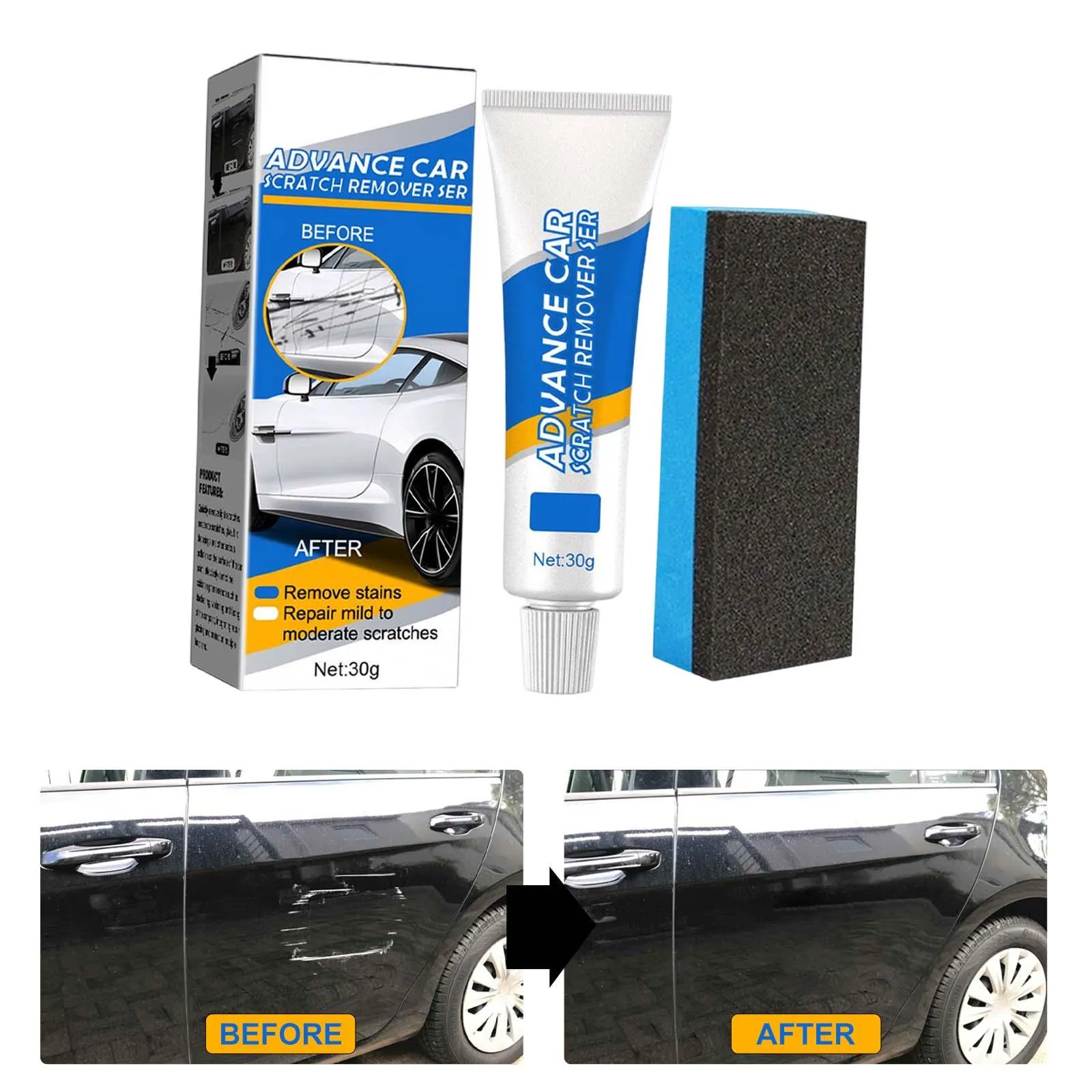 Kit 2 Pièce Efface Rayure Voiture - Polish Cire Réparation Rayures Avec Pâte Céramique Crystal Coating