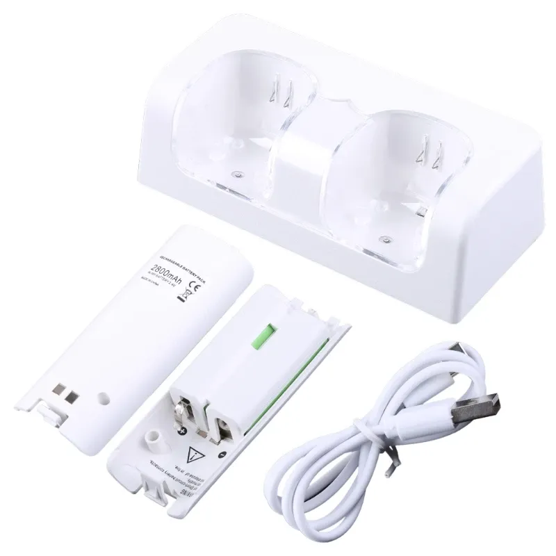 Laddare Remote Controller Dual Charging Dock Station+ 2 Batterier för Wii GamePad -laddare med LED -lampindikator