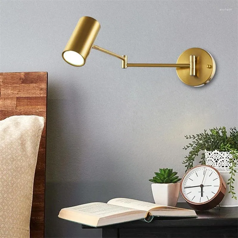 Vägglampa industriell stil guld svart modern vipparm lämplig för vardagsrum bakgrundsdekoration sovrum sängbelysning