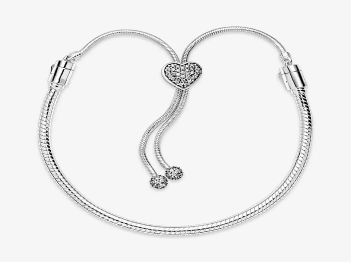 Femmes 925 Bracelets de chaîne en argent sterling ajuster les perles de coeur style cube zircon curseur design mode Classic Lady Gift avec Original Box4409738