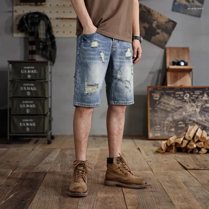 Jeans masculin 28-48-Large Shorts Ripped Denim Pantals Loose Retro Retro Trend Casual Oversize Summer Pirate