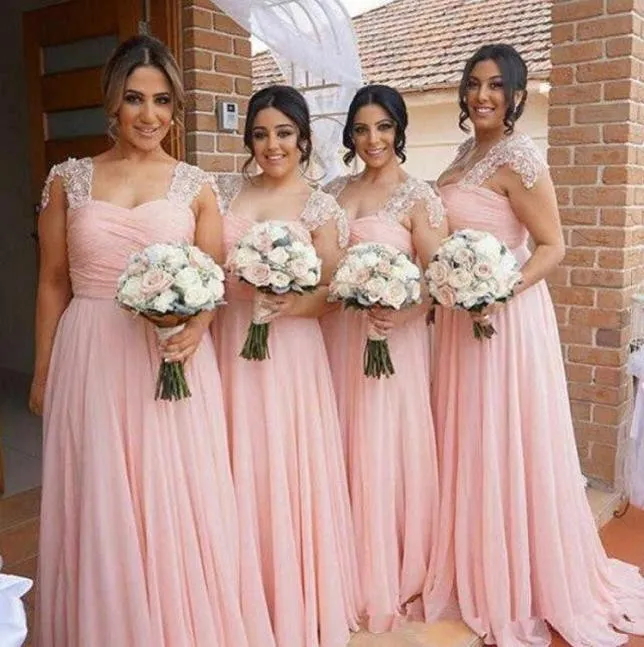 Elegant Pink Bridesmaid Dresses Long Chiffon Gowns Country Style Beach Maid Of Honor Party Gowns Wedding Formal Wear9347765