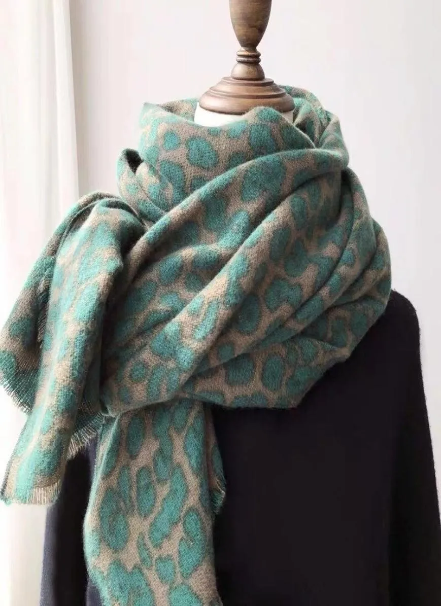 Leopard Print Pashmina Schal Cashmere Deckenschals Vintage Avocado Green verdickte warme Damen Winter Wrap Damen Fashion1743413