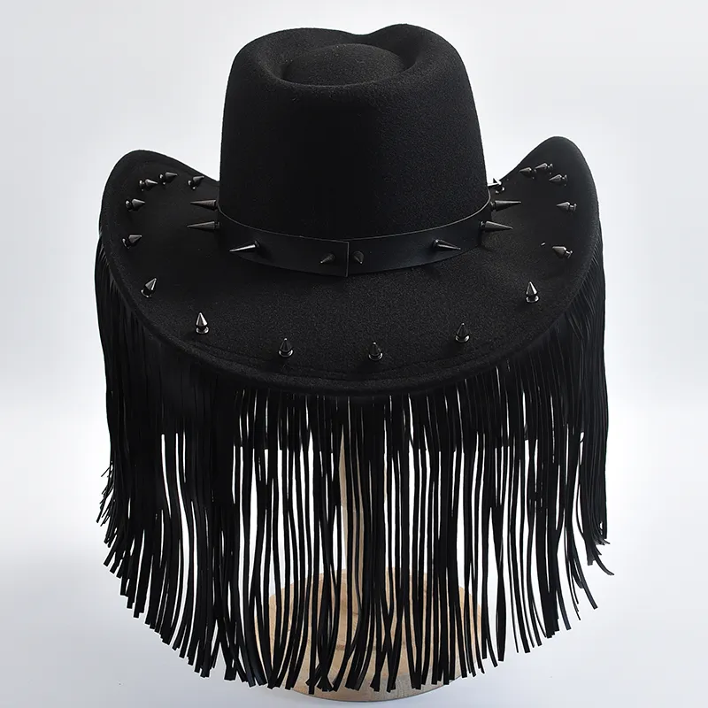 Vintage Felt Tassle Brim Hat with Bow Black Vintage 1940s Wide Brim Black Felt Hat Ladies Size M  main image 3