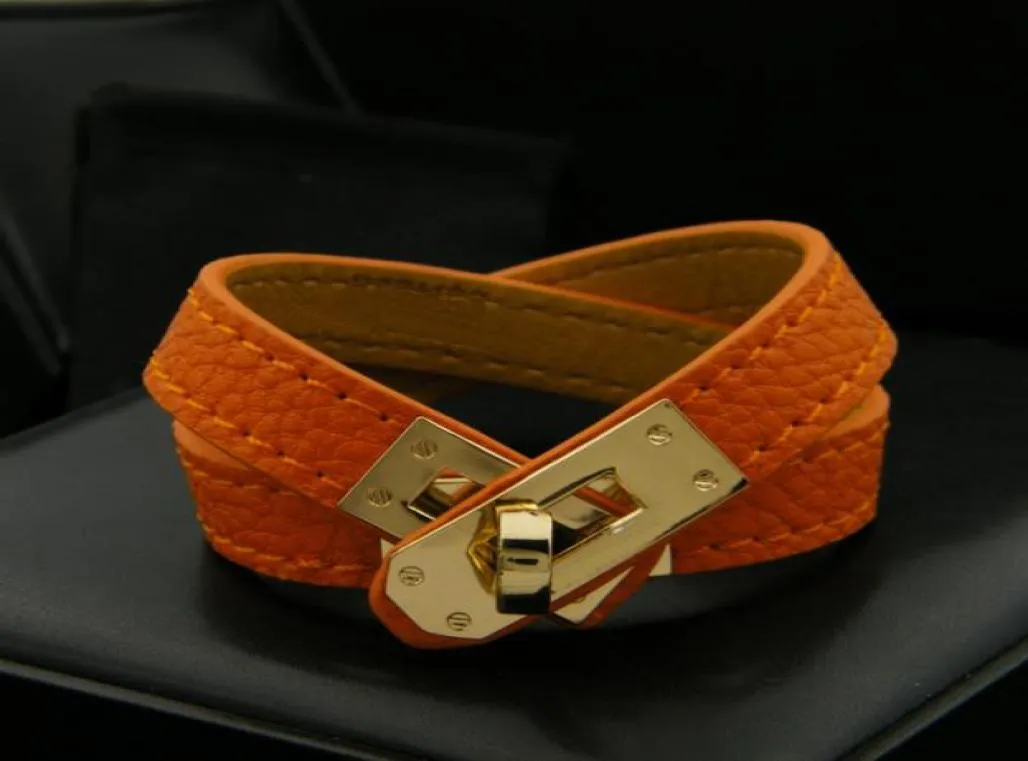 Modeontwerp van PU Identification Lederen armbanden Barmers voor vrouwen Men Vele kleuren Titanium stalen Bangles Sieraden Gholesa4854446