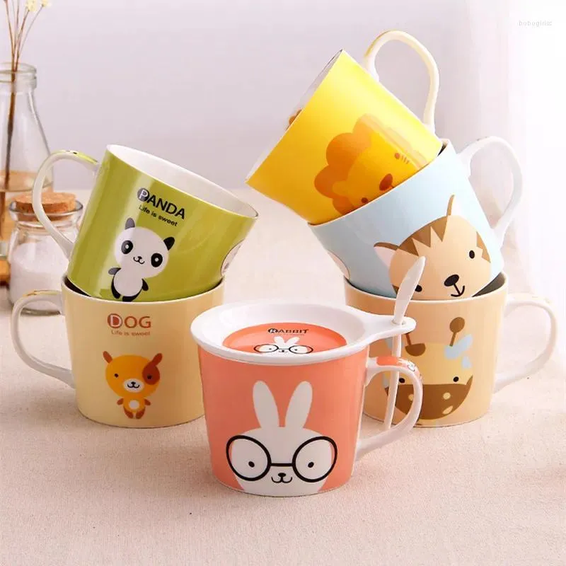 Tazas encantadores Cerámico de cerámica Desayuno de cerámica Copa de leche Tazón de avena 500 ml de gran volumen con tazas de café con cuchara de platillo