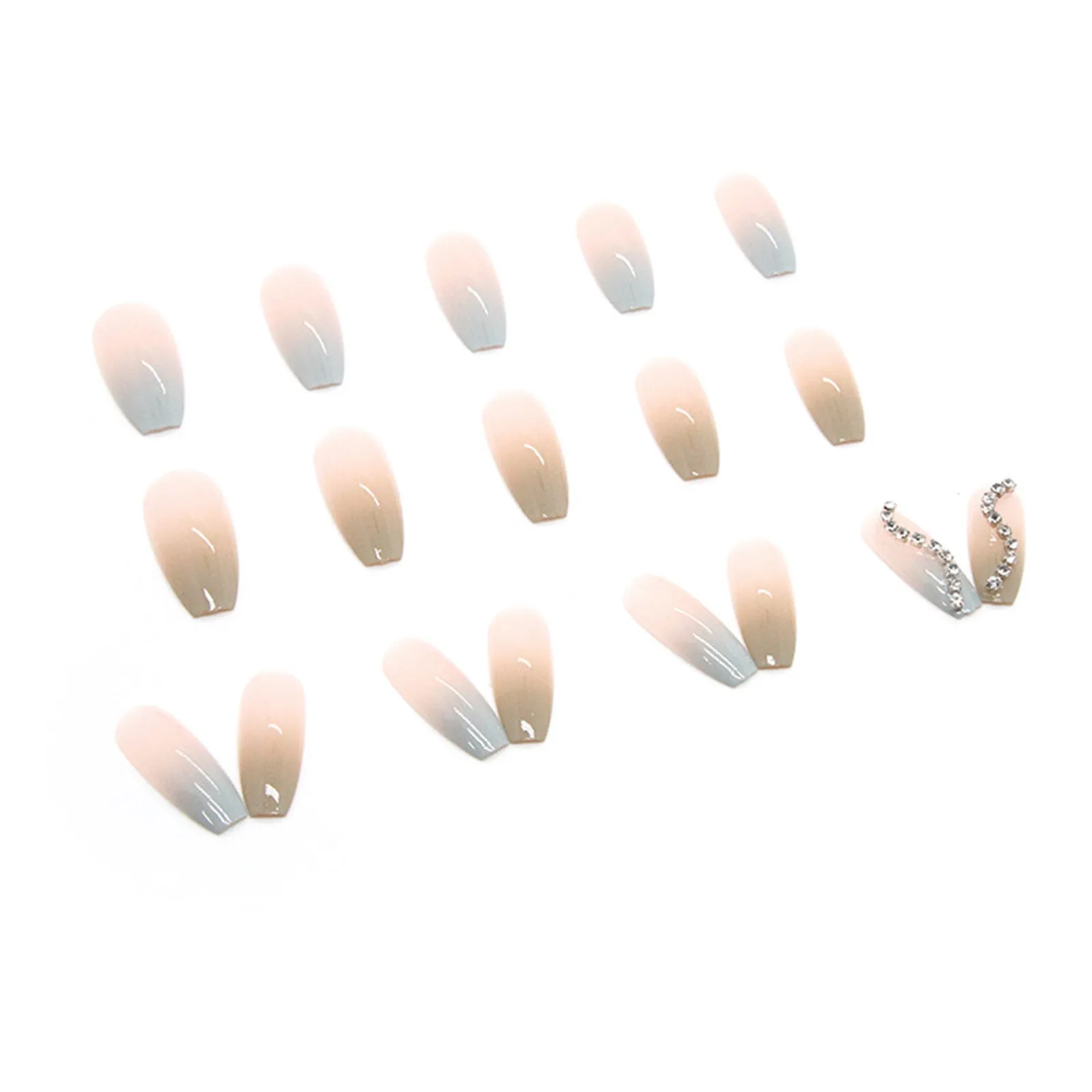 Puntas de uñas acrílicas ataúd transparente turquesa parche de uñas falsas fresco y gradual dual color largo en uñas ataúd mitad uñas puntas
