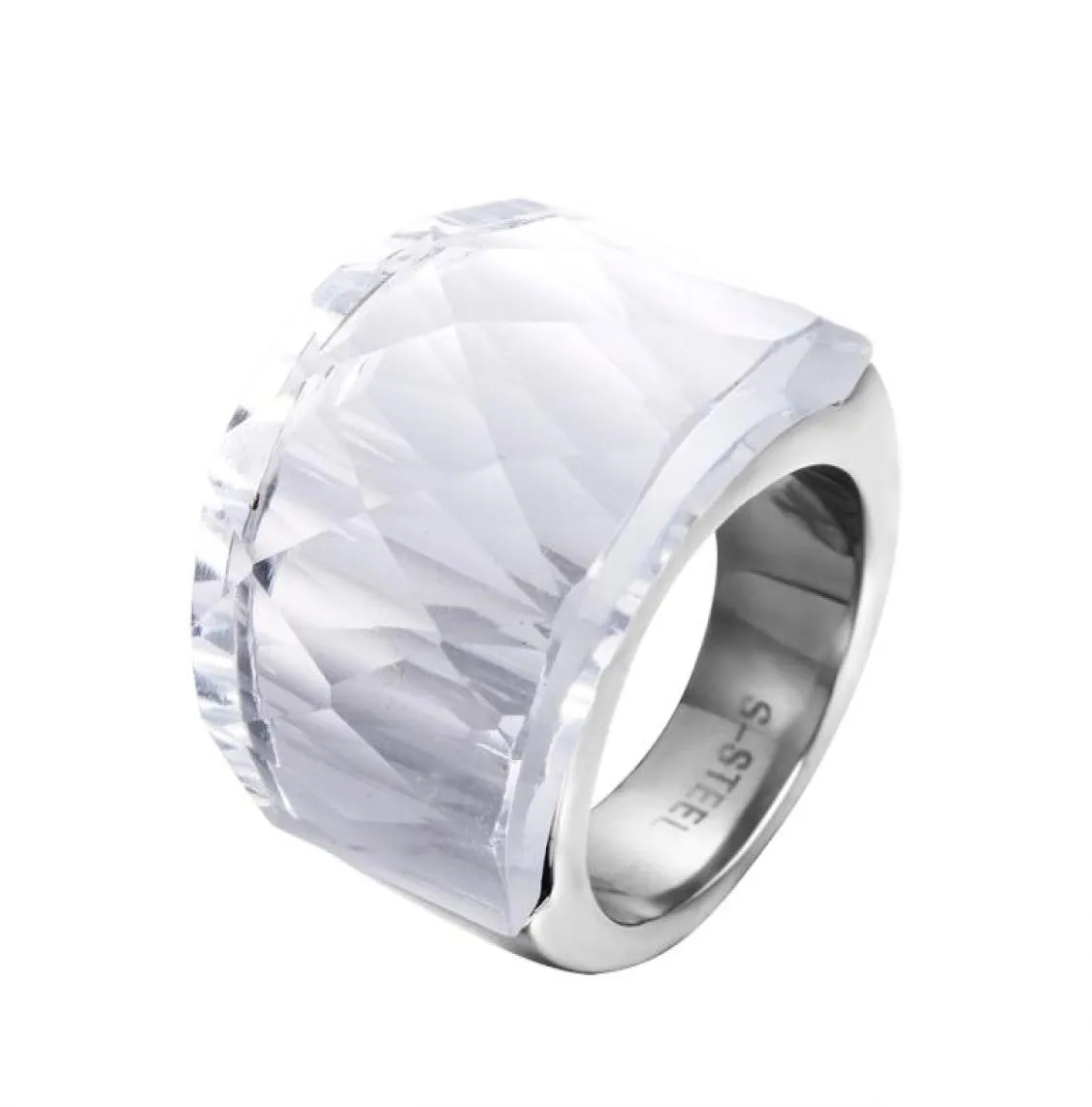 Zmzy Fashion Luxus große Edelstahlringe für Frauen mit sauberem Glas Ring Schmuck1463783