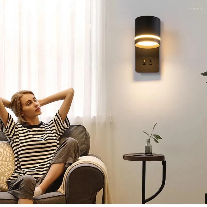 Lâmpada de parede Luz moderna El Bedroom Bedance Nórdica Criativa Rotativa com Switch Leitura LED Spotlight