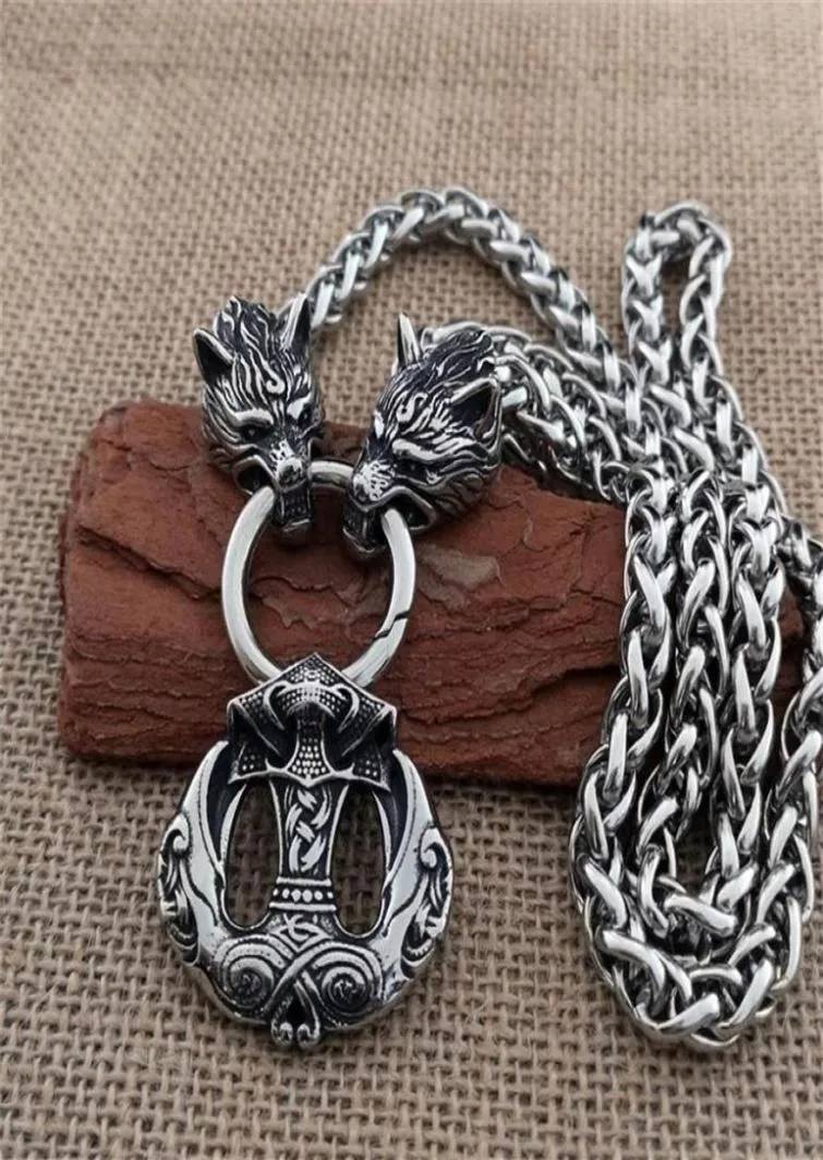 Nordic Raven rostfritt hänge titaniumstål Wolf Head Domineering Chain Halsband Viking Men smycken Y20091825807215523