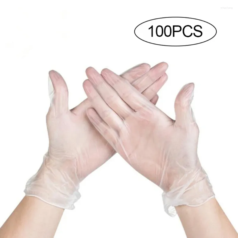 Gants jetables 100pcs transparents sans poudre sans poudre nettoyage de la main-d'œuvre PVC PVC.