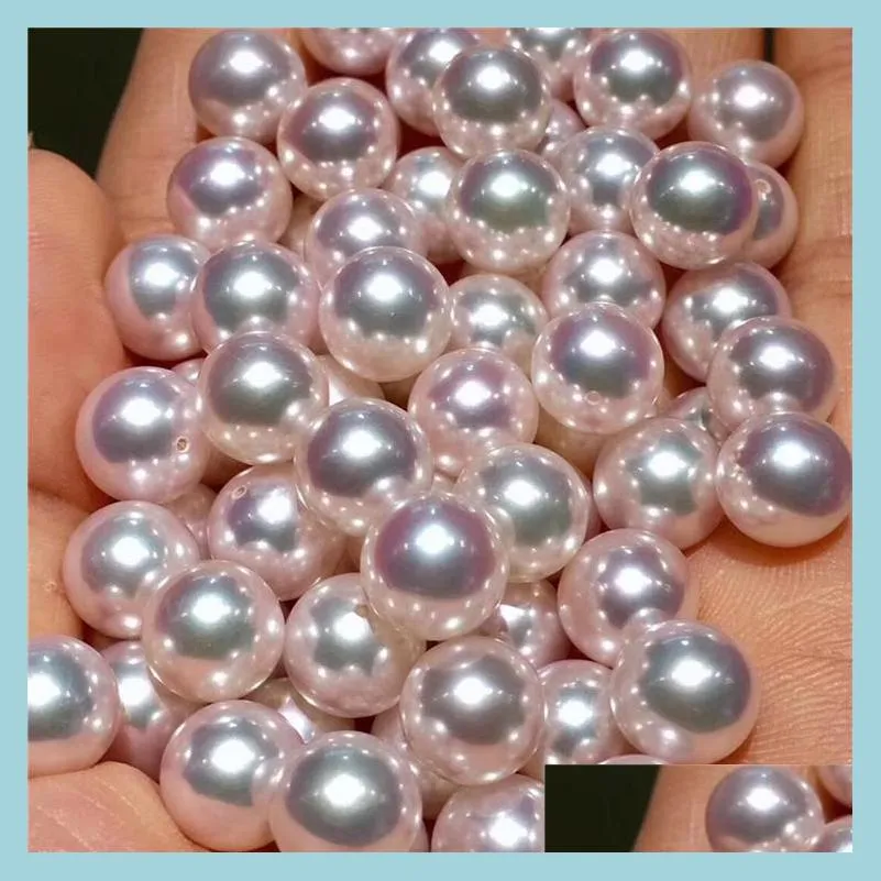 Loose Gemstones Pearl Bead Diy Jewelry High Gloss Natural Freshwater For Women 6-9Mm Round White Beads With Drop Delivery Dhgarden Dh9Vn