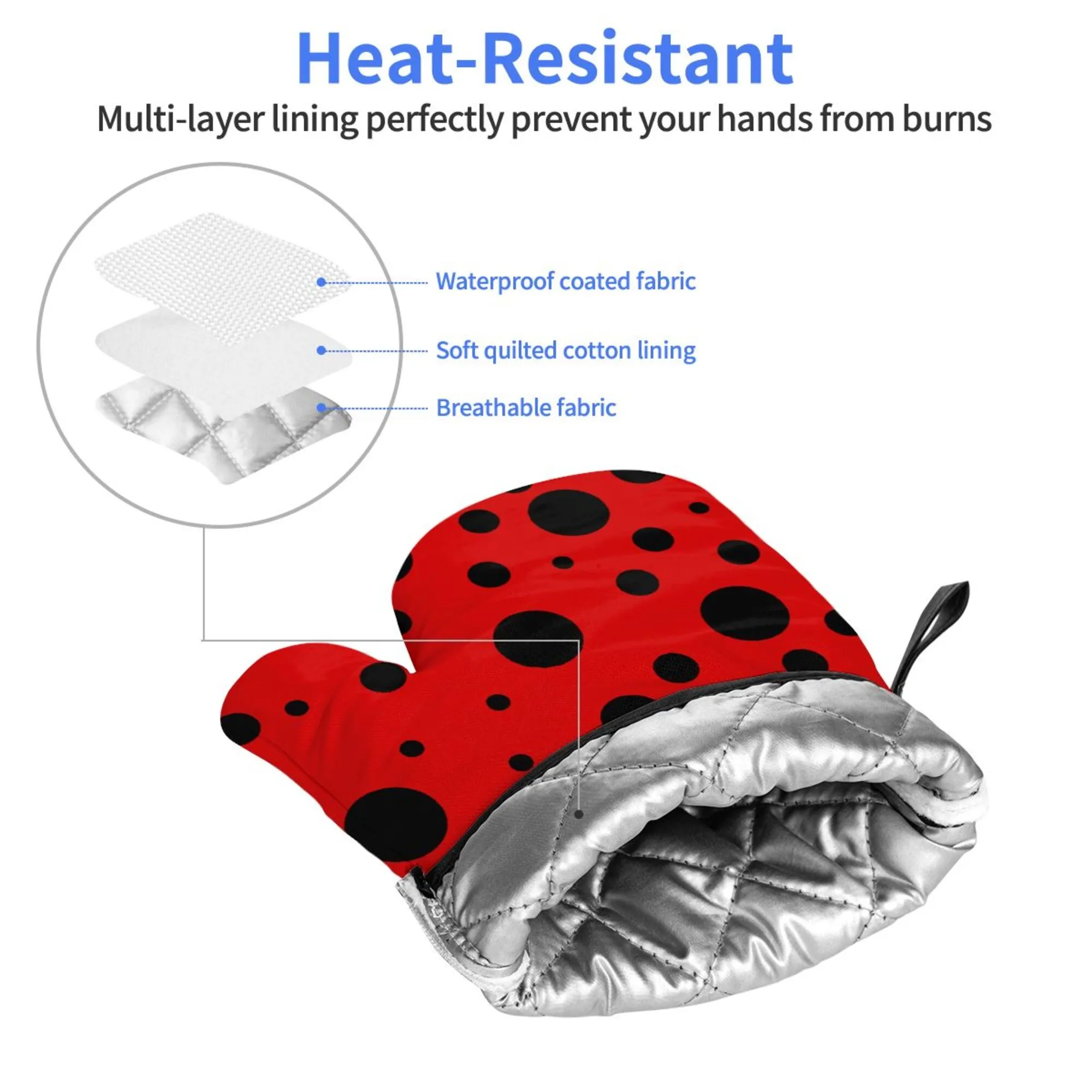 Points à pois et noirs mitans de four aux gants résistants à la chaleur des porteurs de pot résistants à la chaleur à la chaleur pour cuisson de cuisson