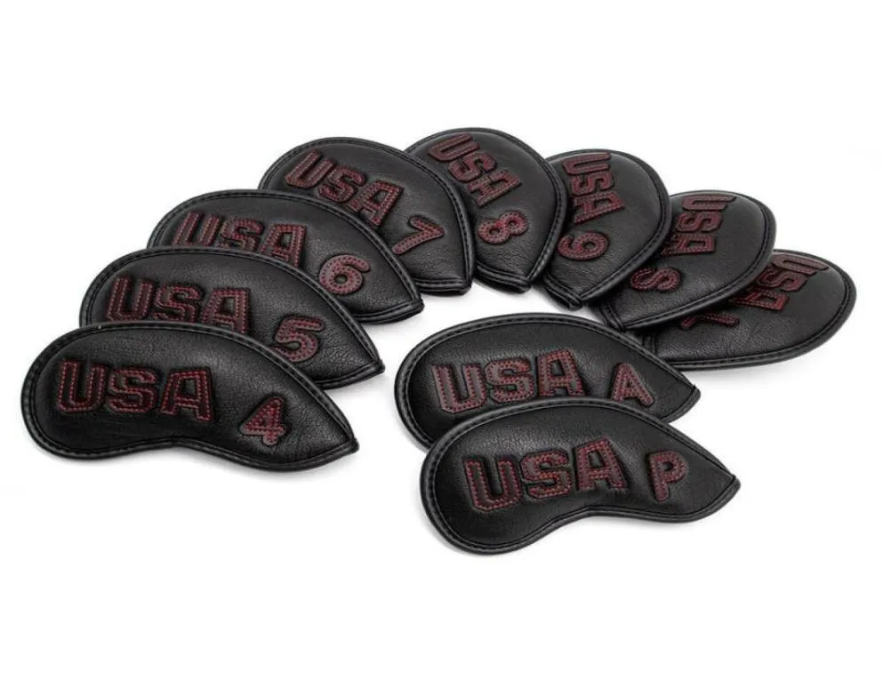 Golf Club Iron Cover Headcover USA z Redwhite Stitch Golf Golf Head Covers Golf Club Iron Headovers Klinowania Okładki 10pcsset 225135730