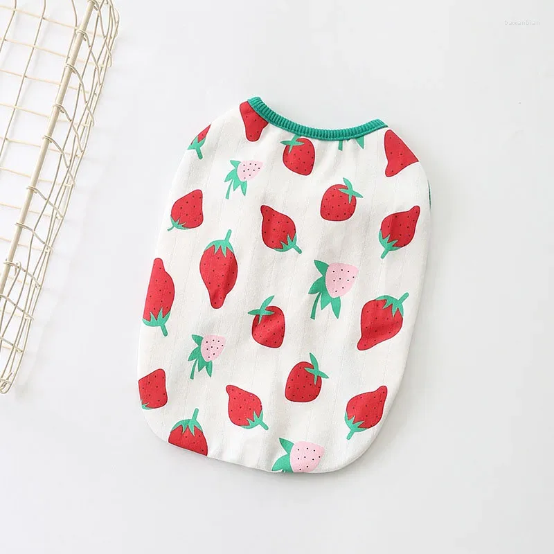 Dog Apparel Summer Pet Shirt Clothes Breathable Elastic Cotton Clothing Small Medium Printed With Cute Strawberry