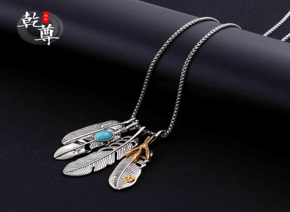 Japan and South Korea Takahashi Goro Feather Necklace men039s titanium steel student couple hip hop Eagle Claw Takahashi Leaf P5962854