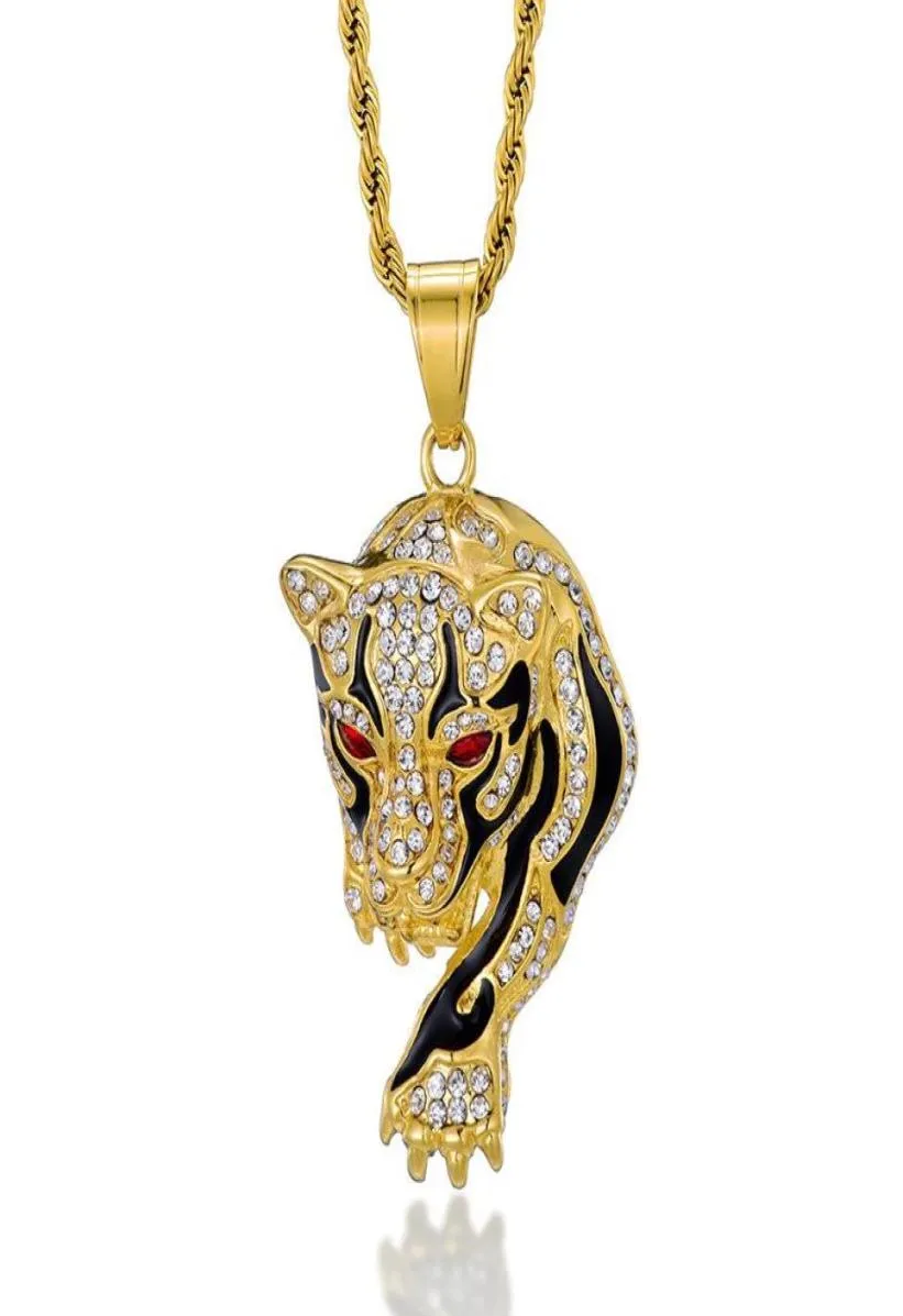 Colliers pendants Xishan Red Eye Tiger avec une chaîne de corde 4 mm Bling Iced Out Cumbic Zircon Men 039S Hop Hop Fashion Bijoux Gifts6711458