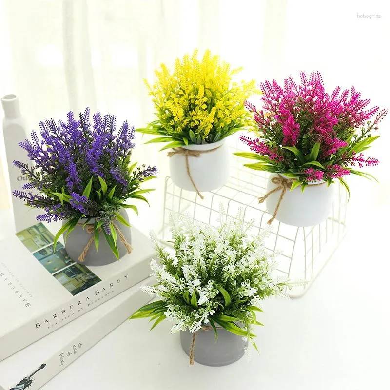 Fleurs décoratives simulées végétaux verts oreilles de blé Bonsaï Pottes de fleurs artificielles pour les ornements de bureau de fête de mariage à la maison décoration intérieure