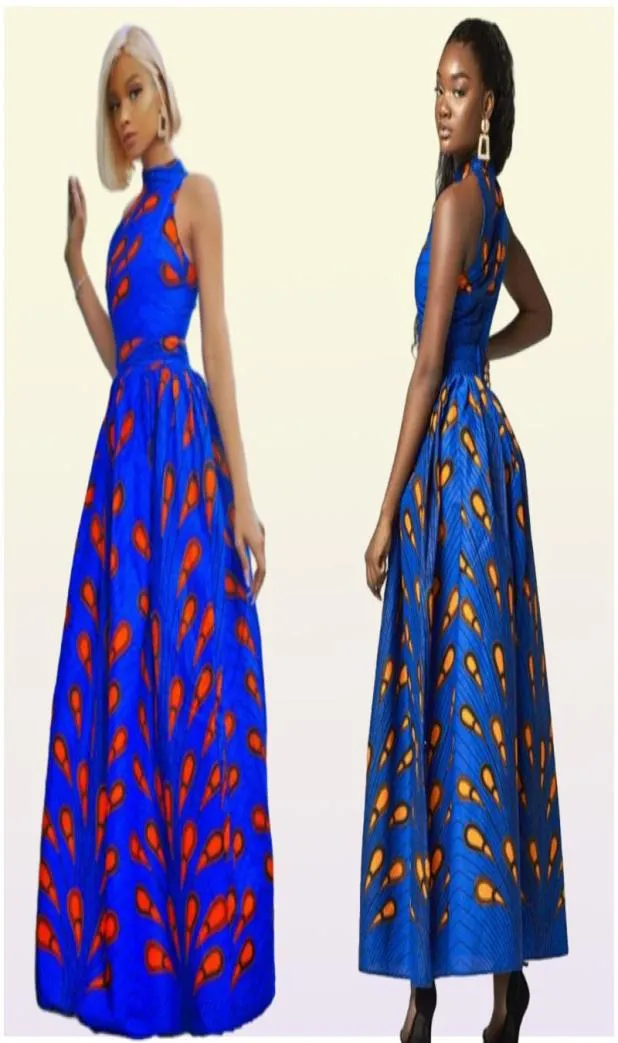 Ubrania etniczne Afrykańskie sukienki dla kobiet mody bez rękawów sukienka maxi dashiki drukowana szata turban africaine kolacja wieczorna impreza C7086963