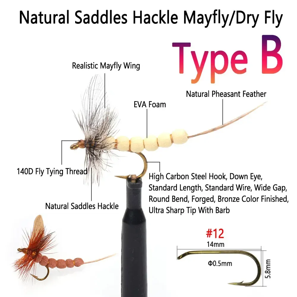 8pcs CDC Feather Wing Mayfly Dry Fly Grizzly Saddle Hackle Mayfly Floating Dry Fly River River Trout Fishing Flies Flies