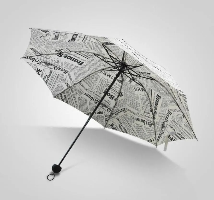 Творческая ретро -газета Sunny Umbrella Dual ИСПОЛЬЗОВАНИЕ TRILOLD FOLD Мужчины Женщина Студенческая мода личность подарок зонтик Whole7001783