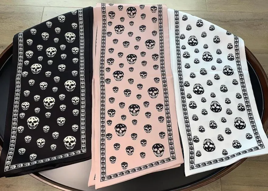 2022 skull pattern soft silk scarf double twill tied bag handle silk scarves long head ghost wild fashion cool ribbon9723920