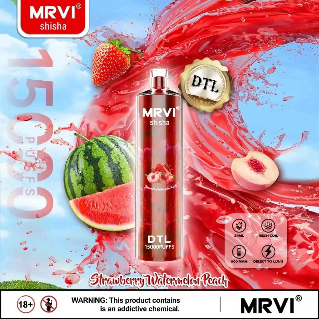 Puff Shisha Mrvi Shisha 15K одноразовая вайп -ручка с сигаретой с перезаряжаемой батареей 600 мАч.