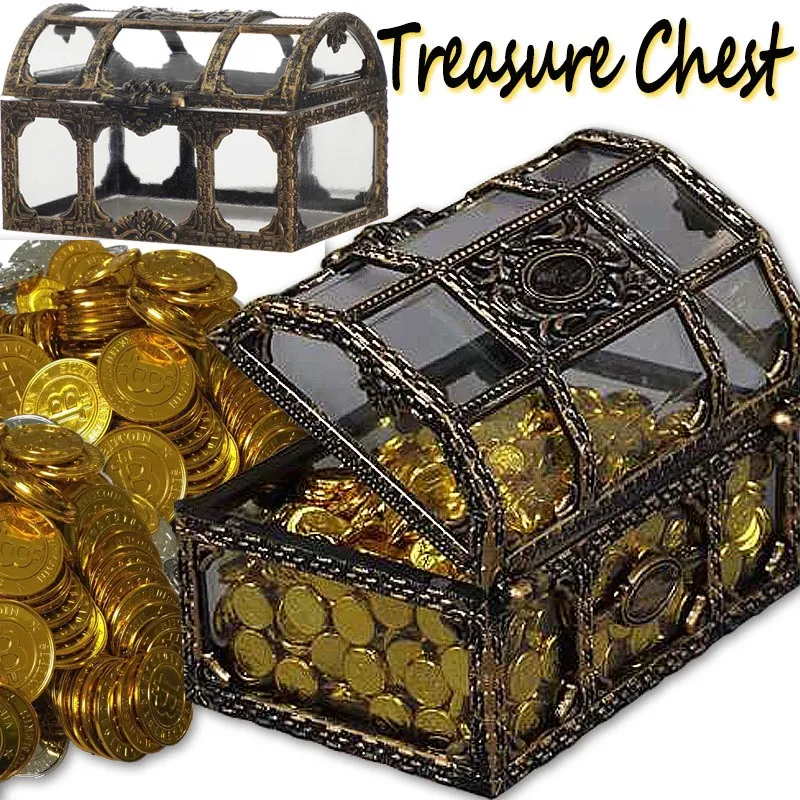 2023 Pirate Gold Coin Box Retro Transparent Pirate Treasure Chest Crystal Gem smycken Case Storage Organizer Trinka Keepsake