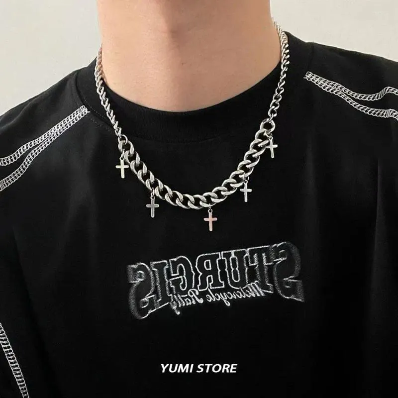 Naszyjniki wiszące tytanowe stalowe Naszyjnik dla mężczyzn Kobiety Hip Hop Kpop splatane kubańskie łańcuch Choker Trend Biżuter dim biżuterii