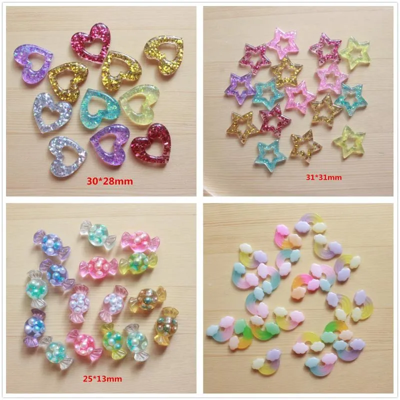 Dekorativa figurer 10st/Lot Kawaii Flatback harts Blingbling Candy Heart Star Rainbow Mix Colors Cabochons Accessories