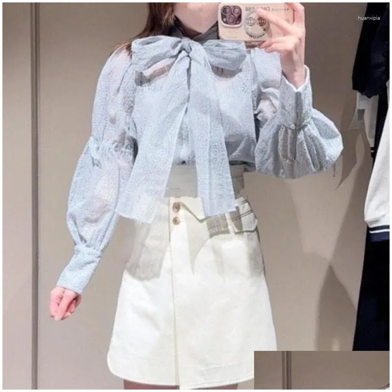 Womens Blouses Shirts Wakuta Harajuku Embroidery Bow Lace Long Sleeve Feminino Moda Tops 2024 Spring Temperament Heavy Blusa Mujer Dro Otr5B