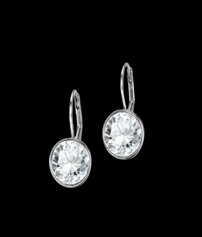 Silver Color Bella Stud Earrings For Women White Crystal From Austrian Fashion Earrings Wedding Office Jewelry Gift New1379653