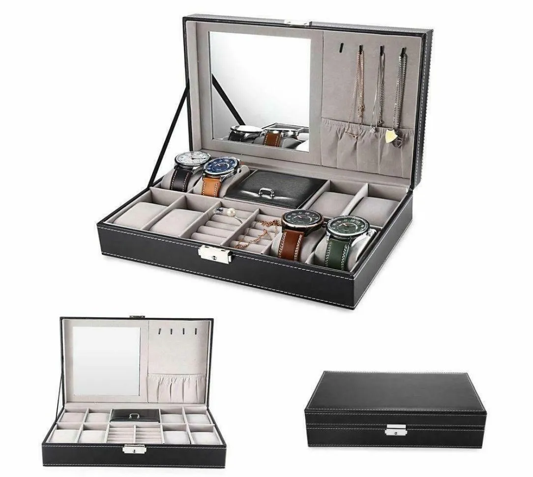 8 Slot Watch Box PU Leather Box Jewelry Case Storage Organizer Space Saving8634955