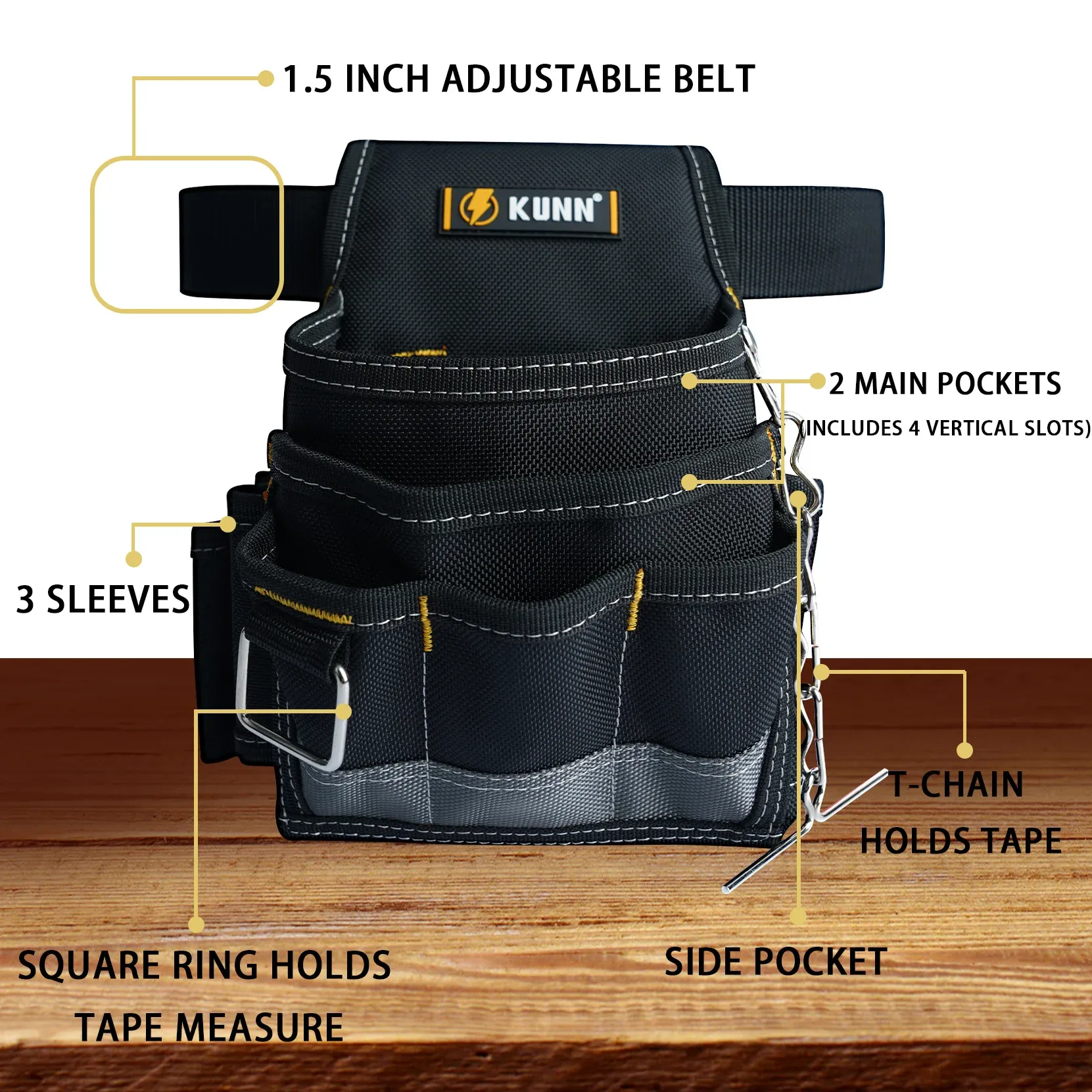 Kunn Electrician Tool Pouch, 1680d 내구성 도구 파우치 벨트 클립, 유지 보수를위한 전문 전기식 파우치