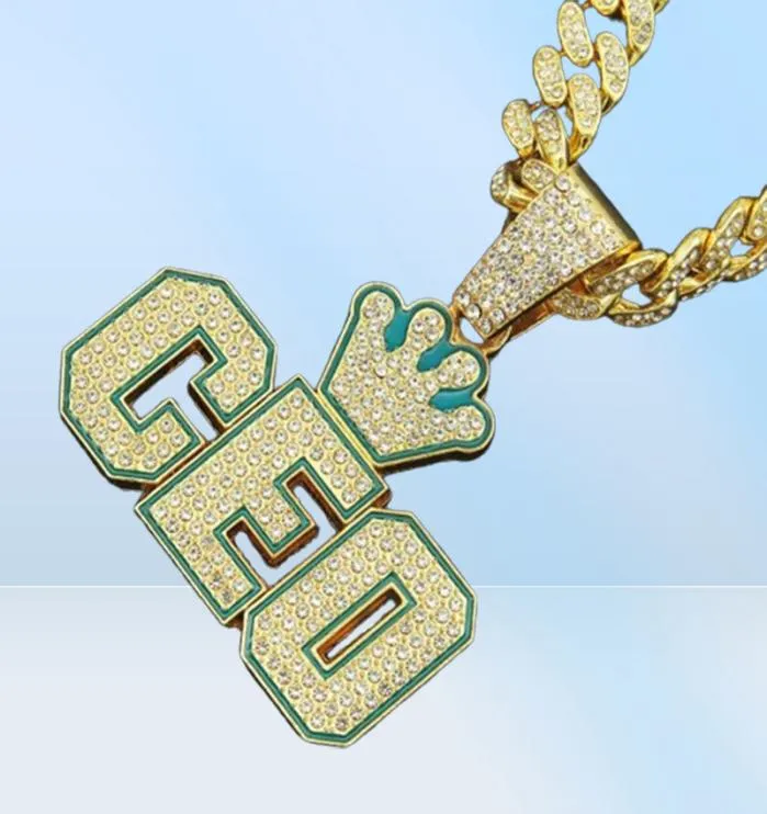 Pendanthalsband Hip Hop Iced Out Cuban Chains Diamond Imperial Crown Letter CEO Mens Gold Chain Charm smycken för män Choker1188414680