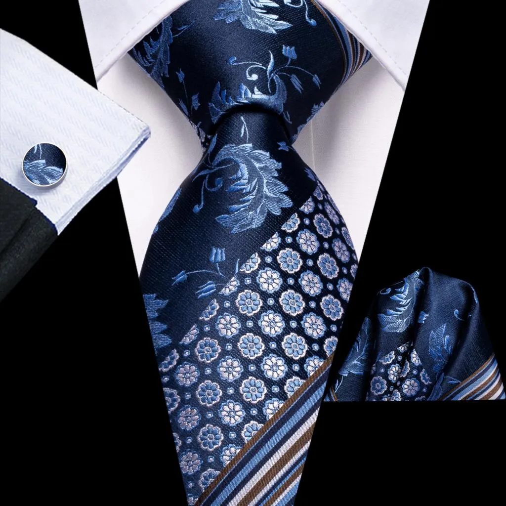 Elegante cravatta da uomo in seta multi floreale con gemelli