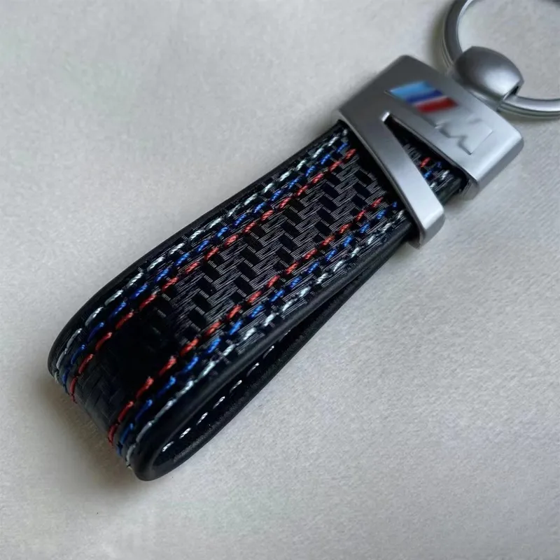 M Color Carbon Fiber + Genuine Leather Auto Key Chain Car Keychains Case Fob Shell Holder for BMW M Fob Key