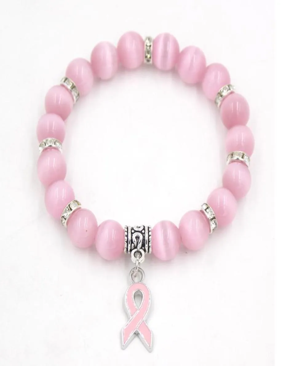 Pack Brustkrebs Bewusstsein Schmuck weiß rosa opal perlenarmalband band charmanarmbänder brakeletts3071073