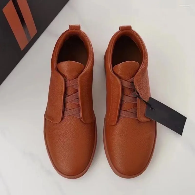 Chaussures décontractées Band élastique Board pour hommes coupés sans attachez le cuir authentique avec un pied paresseux et conduisant