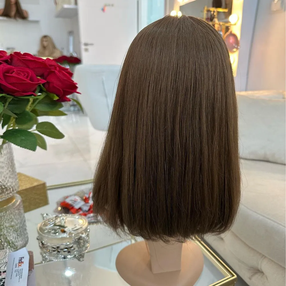 Peruca judaica kosher peruca de renda peruca europeia cabelos virgens renda frontal peruca marrom escuro loiro duplo desenhado peruca de cabelo humano reto