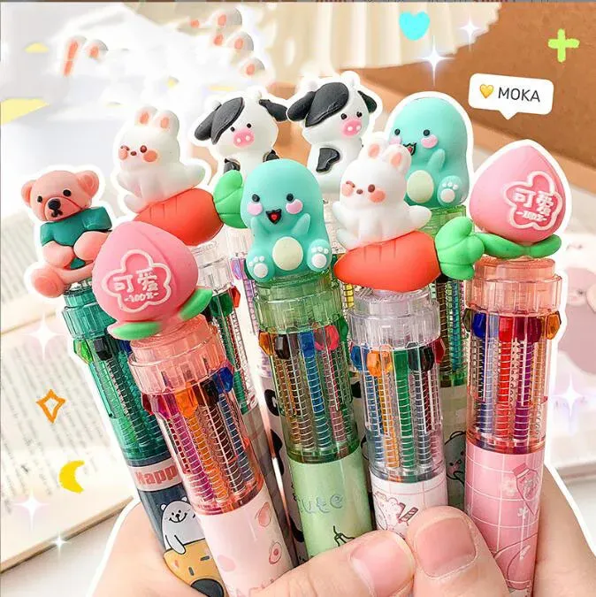 Pens 36 pcs/lot Creative Animal Fruit 10 Colors Ballpoint Pens Cute Press Ballpoint pens School Office Writing Supplies