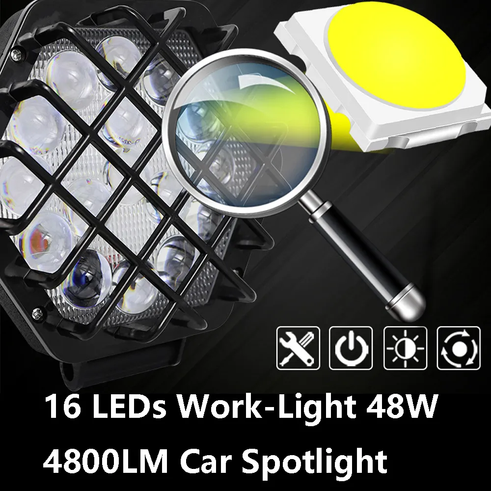 16 leds flashlights 2in1 working torch 4 modes 186 –... Waterproof 5 Inch 16 LEDs Work Light 48W 4800LM Offroad Spotlight for ...