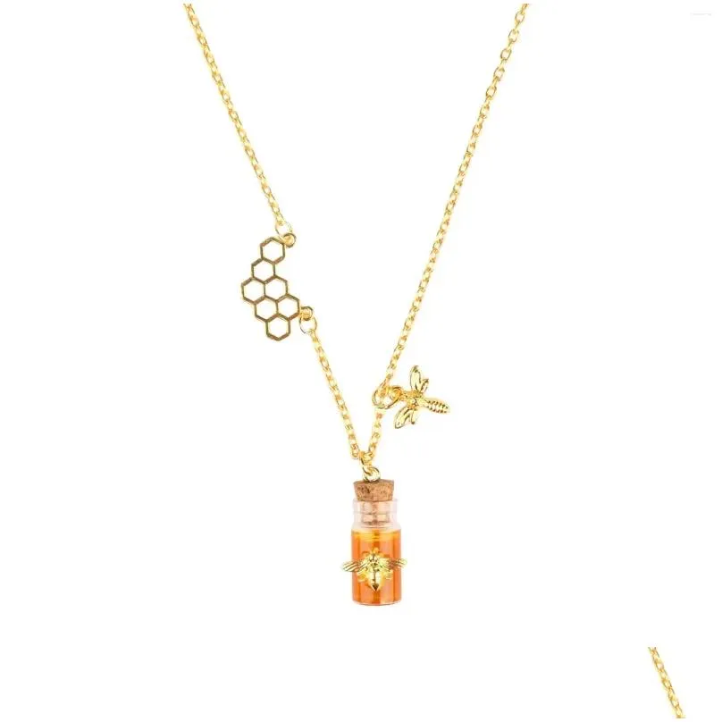 Colliers de pendentif Bumble Bee Collier Honeycomb Collier pour femmes - Jar Honey