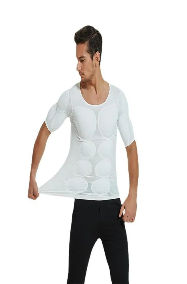 Men039s Body Shapers Cosplay Men Shaper Fake Muscle Enhancers ABS Invisible Pads Top Fitness Muscular Undershirt Chest Shirts S8785061