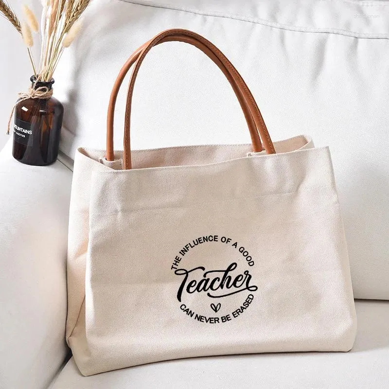 Sacs à provisions bons enseignants imprimés d'enseignement de sac fourre-tout Cadeau de travail pour la journée des femmes dame femme toile plage sac à main